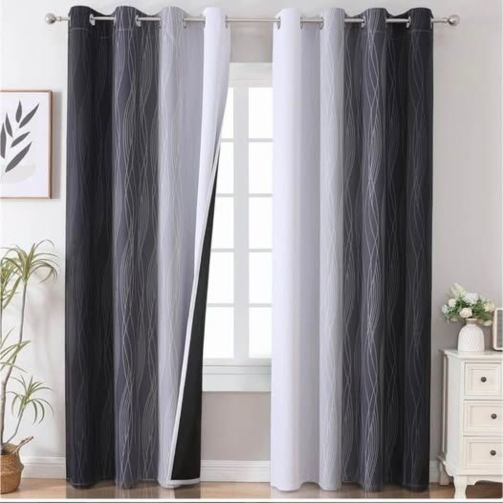 Black and Greyish White Ombre Blackout Curtains for Bedroom 52x84 Inch Long